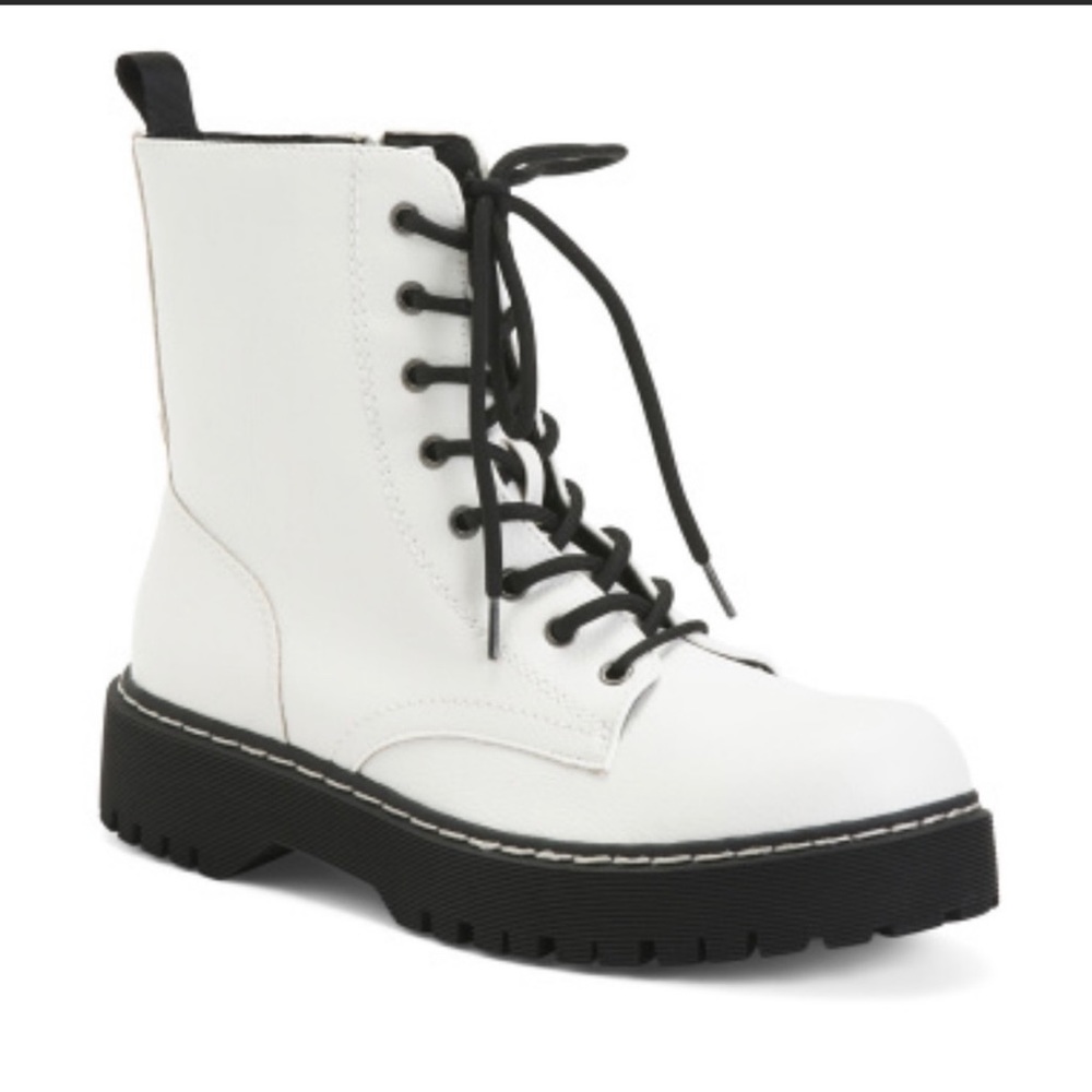 Sincerely Jules Harley Women Lace  Up Combat Boots White Faux Leather Vegansizes